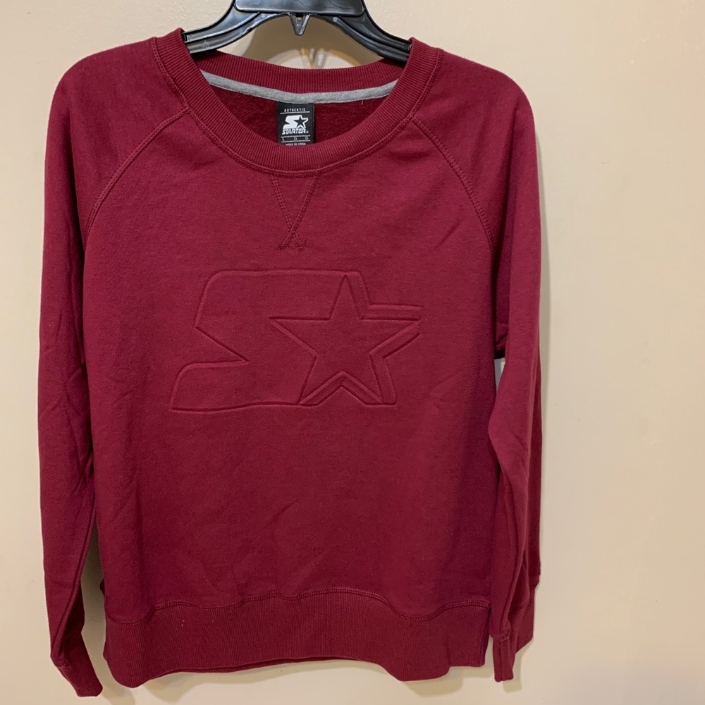 NWT STARTER Pullover Embossed Logo Sweatshirt Large Red/Maroon Crewneck Casual